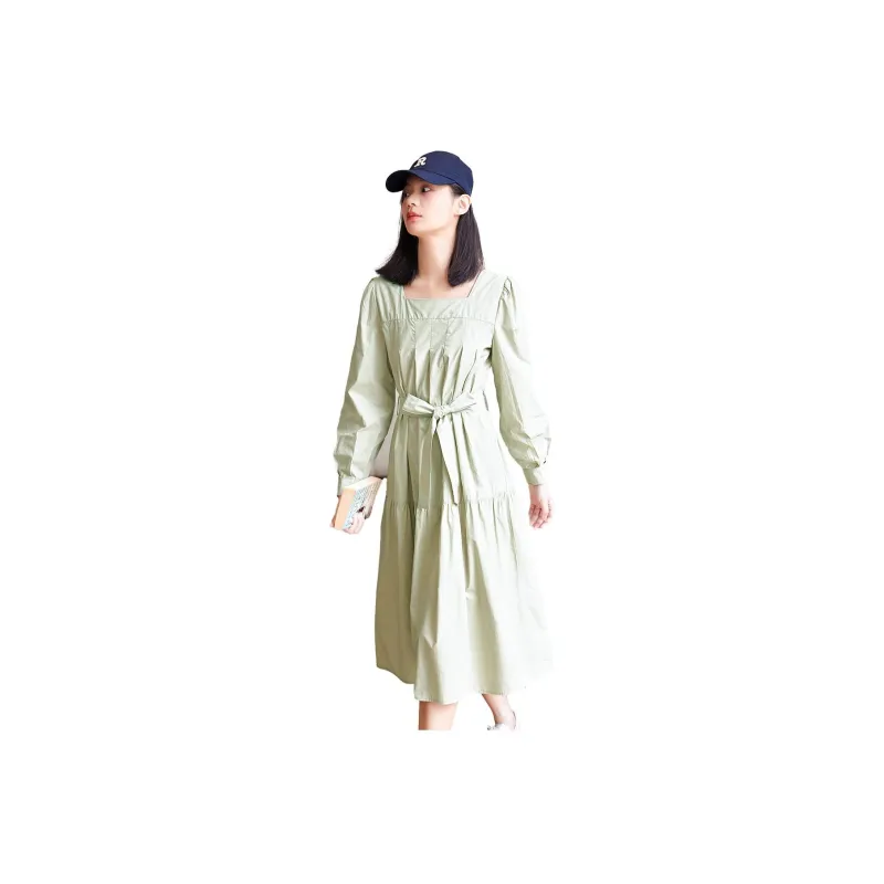 【dme】 Long Sleeved Dress Women's Light Pea Green-0