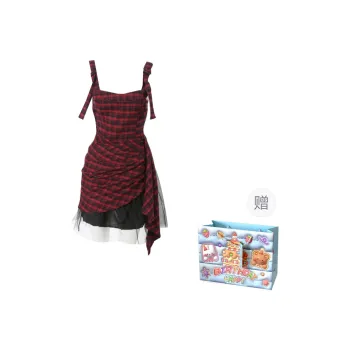 BRASS SCOUT Slip Dress Women's Red Black Plaid