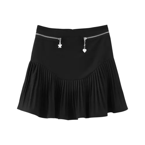 Initial Language Casual Short Skirts Women's Lamp Black