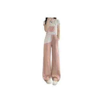 BENGEN Overalls Women's White Pink