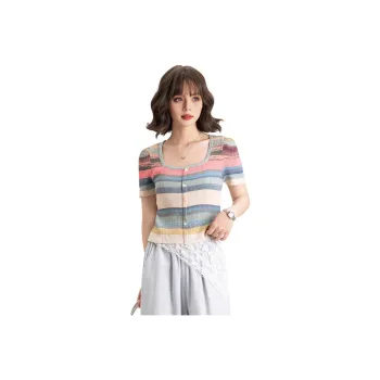 FAWENXIANGZI Crop Tops Women's Lake Blue+Card Between