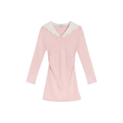 MUSTOFF Long Sleeved Dress Women's Pink
