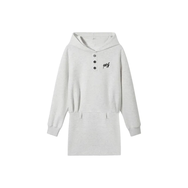 DOKZB Long Sleeved Dress Women's White Gray-0