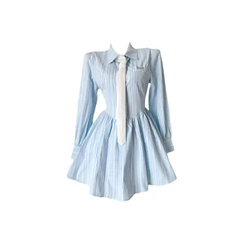 AFGGD Long Sleeved Dress Women's Light Blue