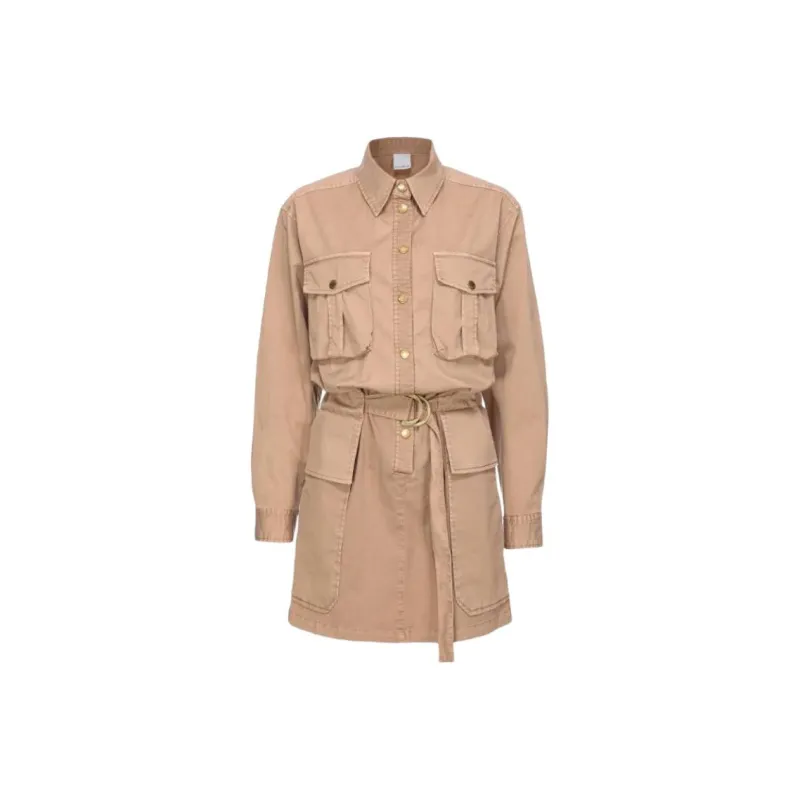PINKO Old Wash Utility Dress Long Sleeved Dress Women's Beige-0