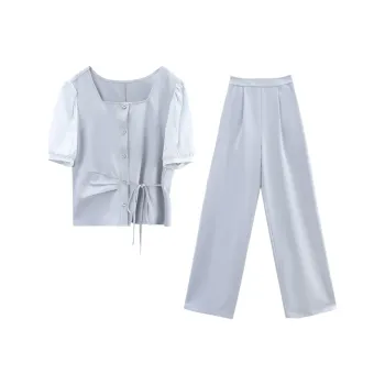 A Paradise For Awakening Casual Suit Women's Gray Blue