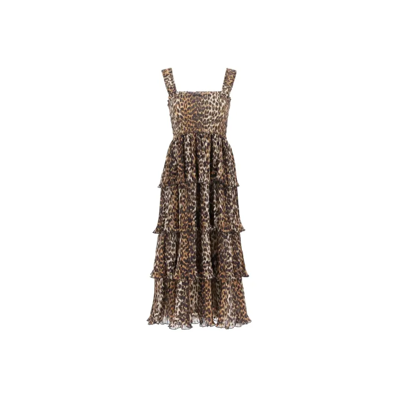 GANNI Leopard print Layered Midi Dress-0