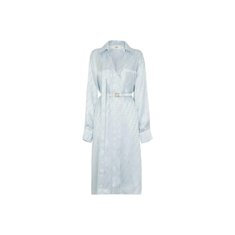 FENDI Long Sleeved Dress Women's Light Blue-0