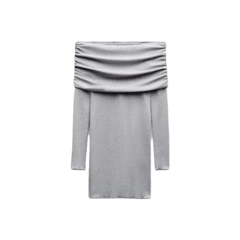 ZARA Long Sleeved Dress Women's Silver-0