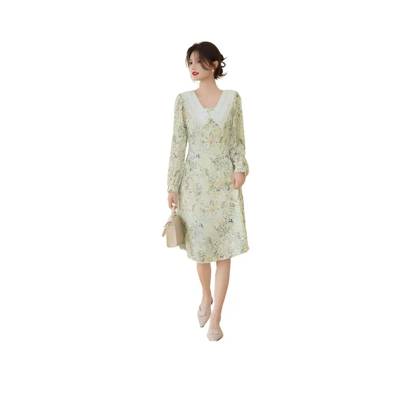 【dme】 Long Sleeved Dress Women's Light Green-0