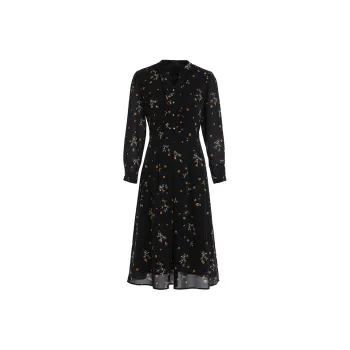 QIAOWANNI 2025 Spring Long Sleeved Dress Women's Yellow Hyacinth Polka Dot Flower