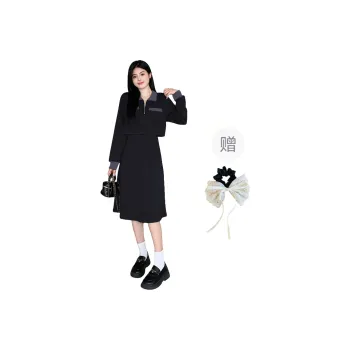 PAVEA Long Sleeved Dress Women's Black+Bowknot Hair Tie Comes With