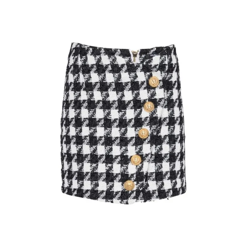 BALMAIN Houndstooth pattern Buttoned Skirt-0