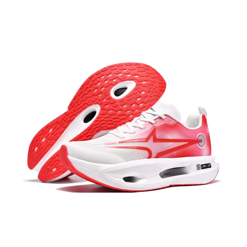 LEBUZHE Running Shoes Unisex Low Top White, Red-4
