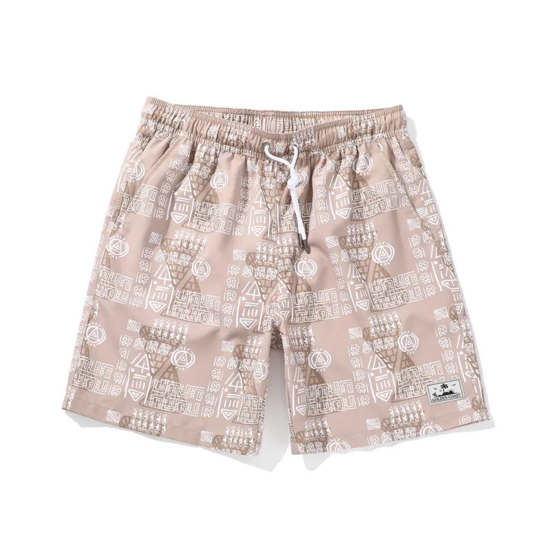 GAILANG Beach Shorts Men's Beige Print-0