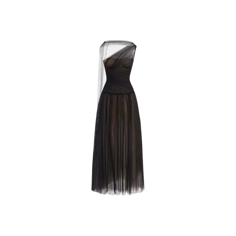 MONTSAND SS25 Black Draped Midi Dress Sleeveless Dress Women's Black-0