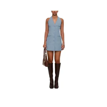 PRINCESS POLLY VYXEN HALTER MINI DRESS Sleeveless Dress Women's BLUE/Blue