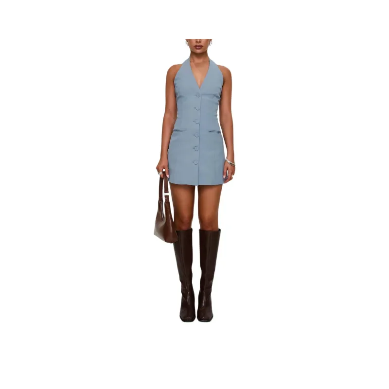PRINCESS POLLY VYXEN HALTER MINI DRESS Sleeveless Dress Women's BLUE/Blue-0