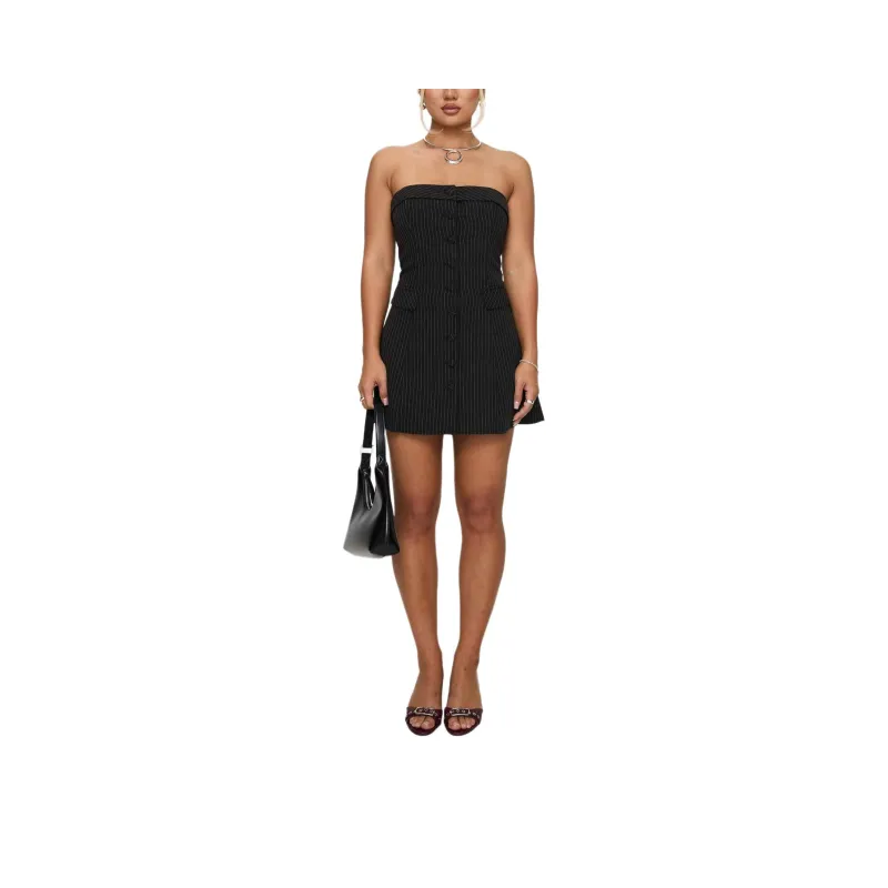 PRINCESS POLLY CHANGE IT UP MINI DRESS Sleeveless Dress Women's BLACK PINSTRIPE/Black Pinstripe-0