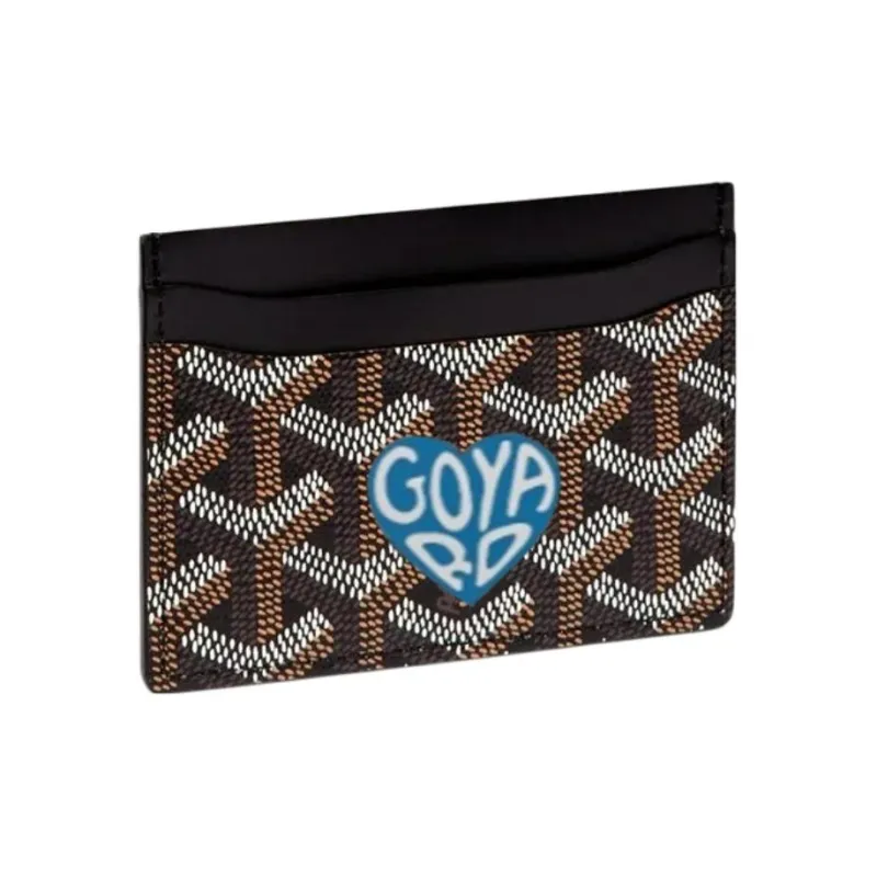 GOYARD Saint-Sulpice Canvas With Leather Dog's Teeth Card Clip Card Holder Unisex Black Spell Sky Blue Small Hearts-0