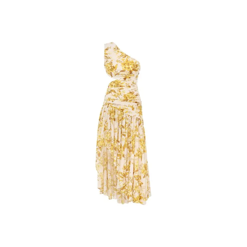 Zimmermann Asymmetric Floral Printed Cut-Out Dress-0