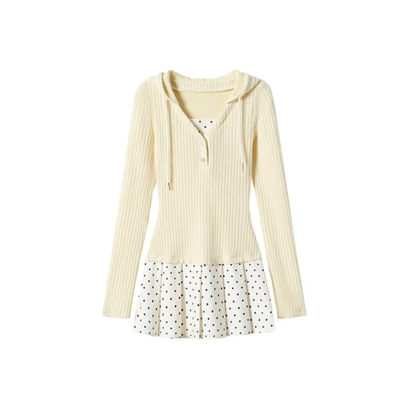 GUOZHEN Long Sleeved Dress Women's Light Apricot-0