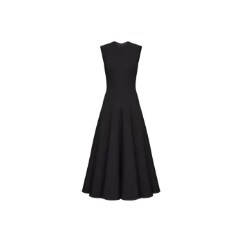 Valentino Crewneck Pleated Sleeveless Dress