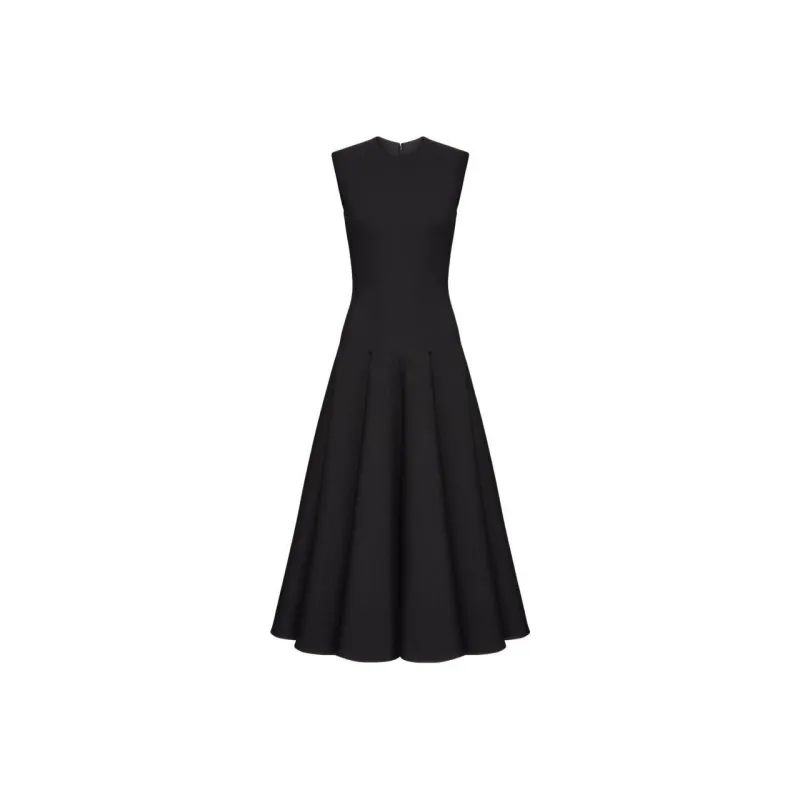 Valentino Crewneck Pleated Sleeveless Dress-0