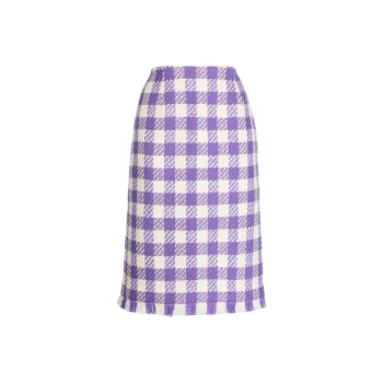 Oscar De La Renta Checked Tweed Midi Skirt