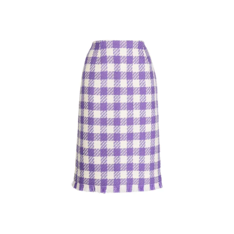 Oscar De La Renta Checked Tweed Midi Skirt-0
