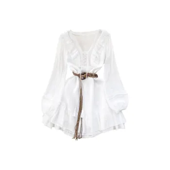 Mu Xiao Xin Long Sleeved Dress Women's White