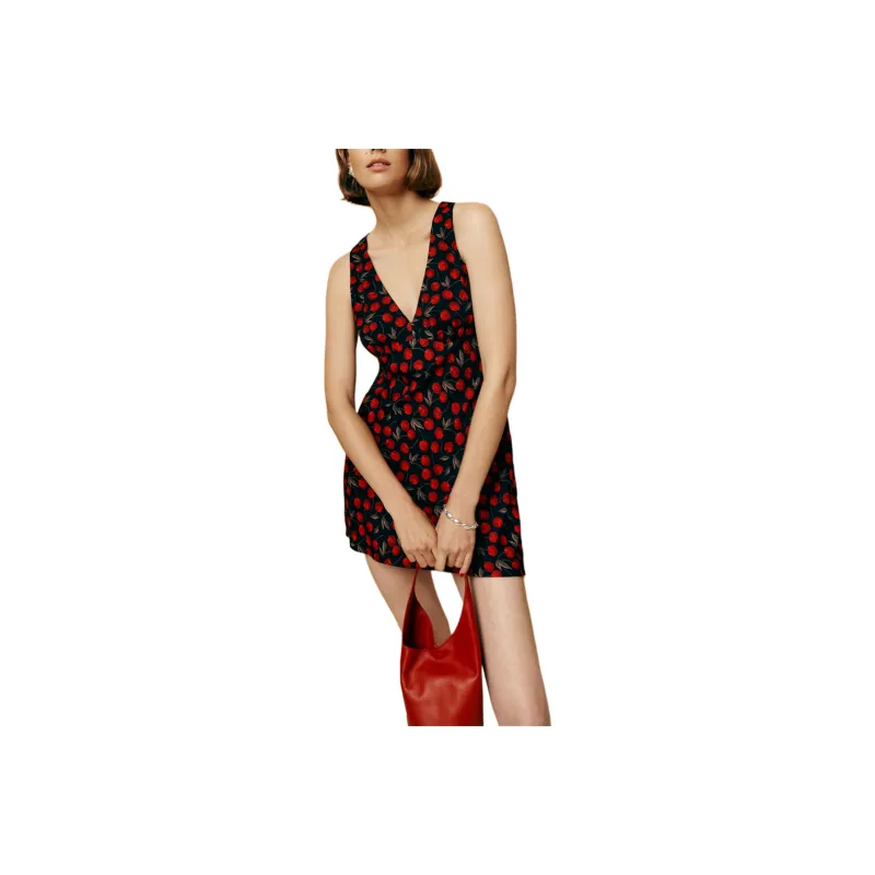 REFORMATION Calix Dress Sleeveless Dress Women's Black Red-0