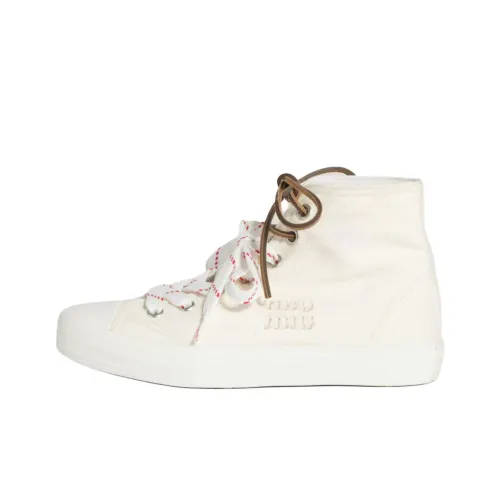 MIU MIU High Top Canvas Shoes Women's Ivory White