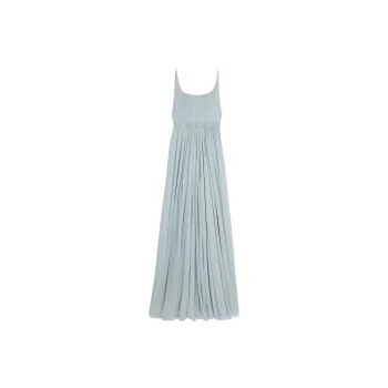 CELINE Long Draped Dress In Muslin And Silk Crêpe