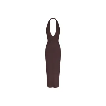SKIMS SOFT LOUNGE DEEP PLUNGE HALTER LONG DRESS Sleeveless Dress Women's PHOENIX/Patina