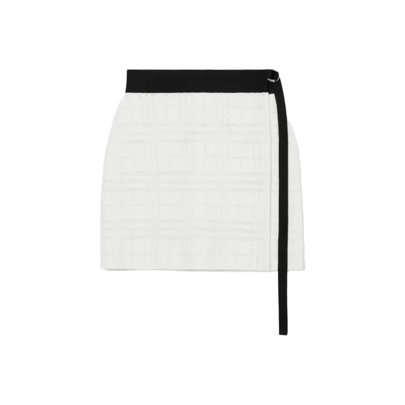Burberry Everlie Jacquard Check Belted Wrap Skirt White/Black-0