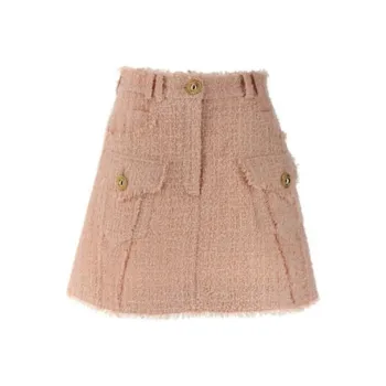 BALMAIN Frayed Hem Tweed Skirt