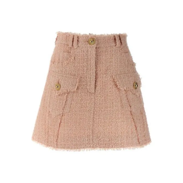 BALMAIN Frayed Hem Tweed Skirt-0