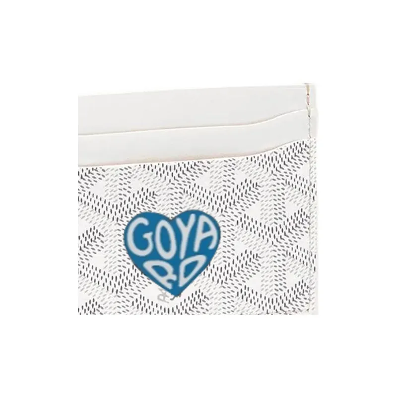 GOYARD Saint-Sulpice Canvas With Leather Dog's Teeth Card Clip Card Holder Unisex White Spell Sky Blue Small Hearts-3