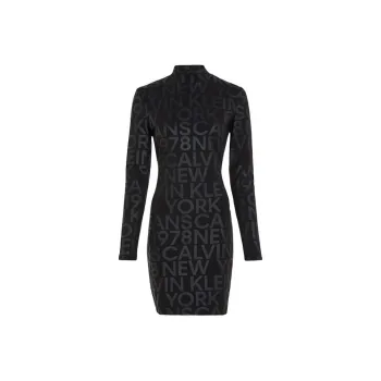 CK/Calvin Klein All Over Logo Mini Dress Long Sleeved Dress Women's Black