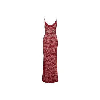PRINCESS POLLY Dynamo Sheer Lace Maxi Dress Slip Dress Women's RED/Red