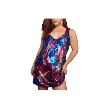 NASTY GAL Plus Size Sequin Star And Heart Mini Dress Sleeveless Dress Women's Blue