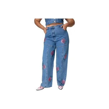 NASTY GAL Plus Rose Hotfix Denim Jean Jeans Women's Blue