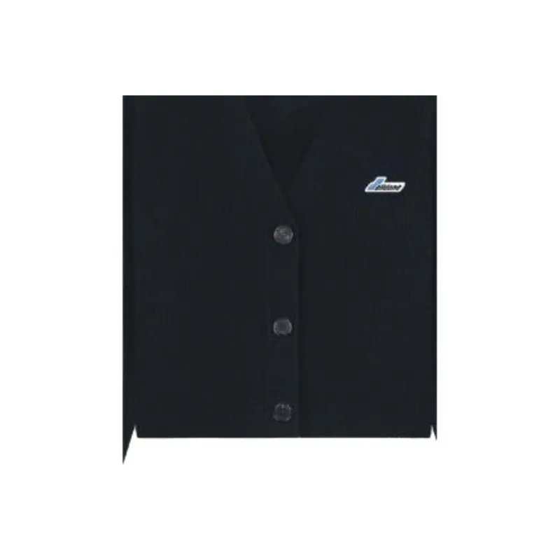 WE11DONE Logo patch Ribbed knit Wool Cardigan-4