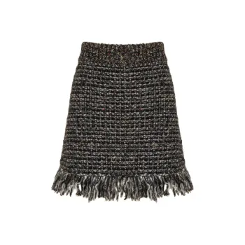 GUCCI Fringe Tweed Mini Skirt Black