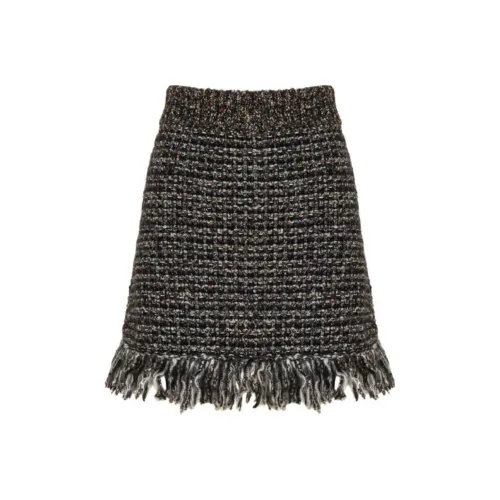 GUCCI Fringe Tweed Mini Skirt Black