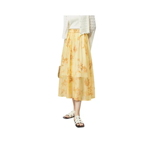SENTUBILA Casual Long Skirts Women's Yellow With Multicolor Base