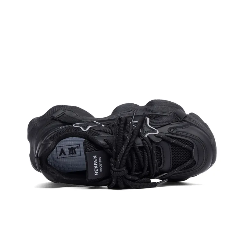 RENBEN Cushioning Abrasion Resistant Breathable Low Top Chunky Sneakers Women's Black-2