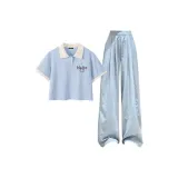 Milk Blue & Beige Trim+Light Blue Pants