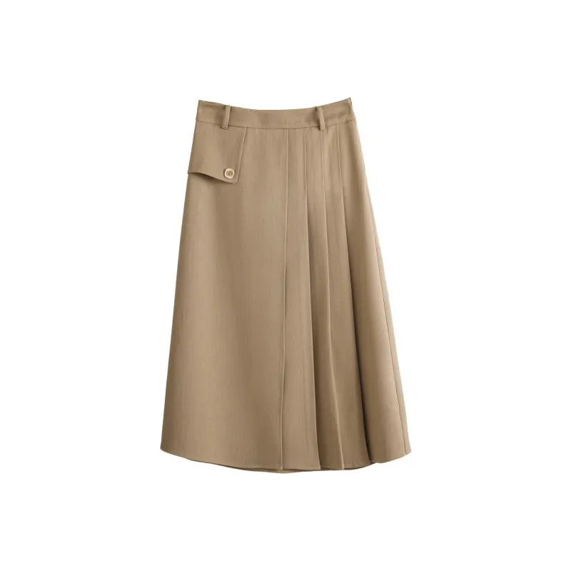 Olrain Casual Long Skirts Women's Khaki-0